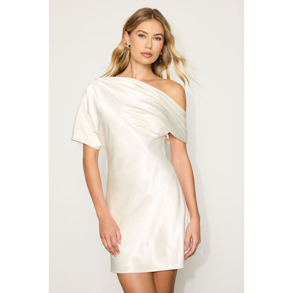Lulus Maralina Ivory Satin Asymmetrical Mini Dress White - Size L